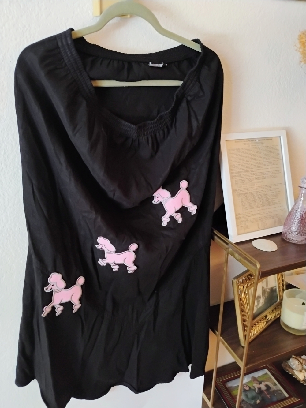 Vintage Tianello Black Elastic Waist Poodle Skirt with Pink Poodle Patches Sz M